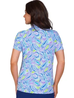 Ibkul Massie Print Short Sleeve Mock Neck - Plum/Multi