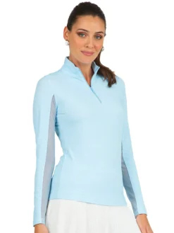 Ibkul Mini Check Long Sleeve Mock Neck Top - Peri/White