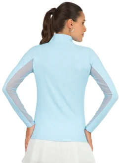 Ibkul Mini Check Long Sleeve Mock Neck Top - Peri/White