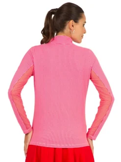 Ibkul Mini Check Long Sleeve Mock Neck Top - Red/White