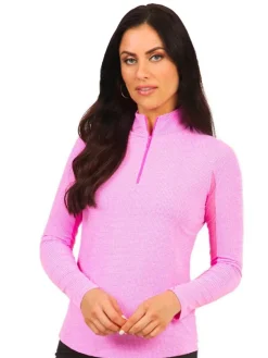 Ibkul Mini Check Long Sleeve Mock Neck Top - Hot Pink/White