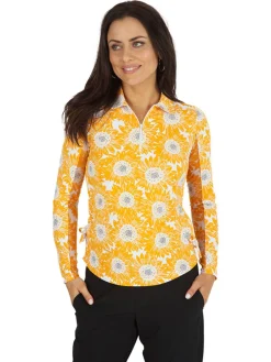 Ibkul Ruthie Print Long Sleeve Mock Neck Top - Orange Peel/White