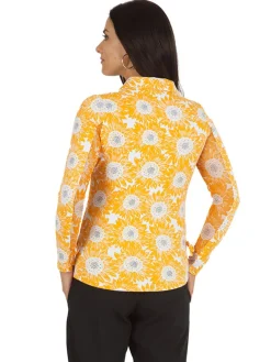 Ibkul Ruthie Print Long Sleeve Mock Neck Top - Orange Peel/White