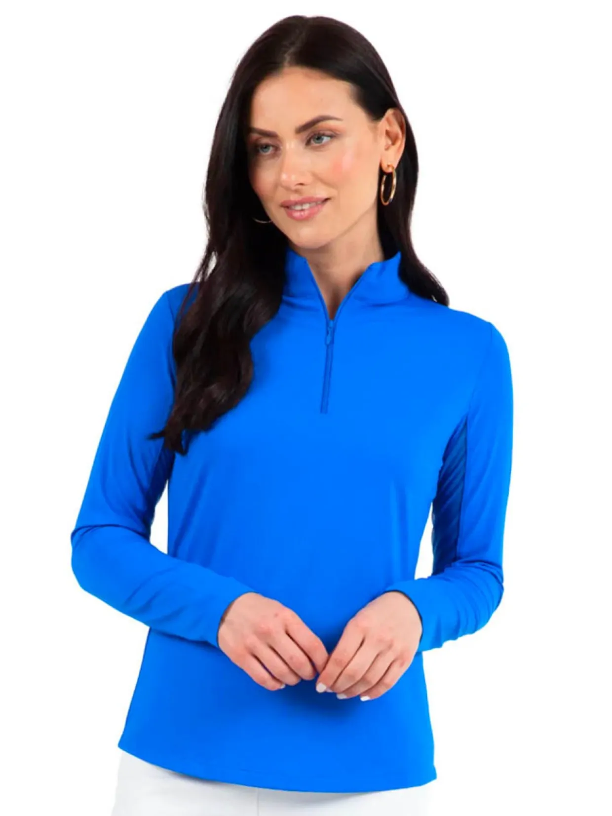 Ibkul Solid Long Sleeve Mock Neck Top - Blue