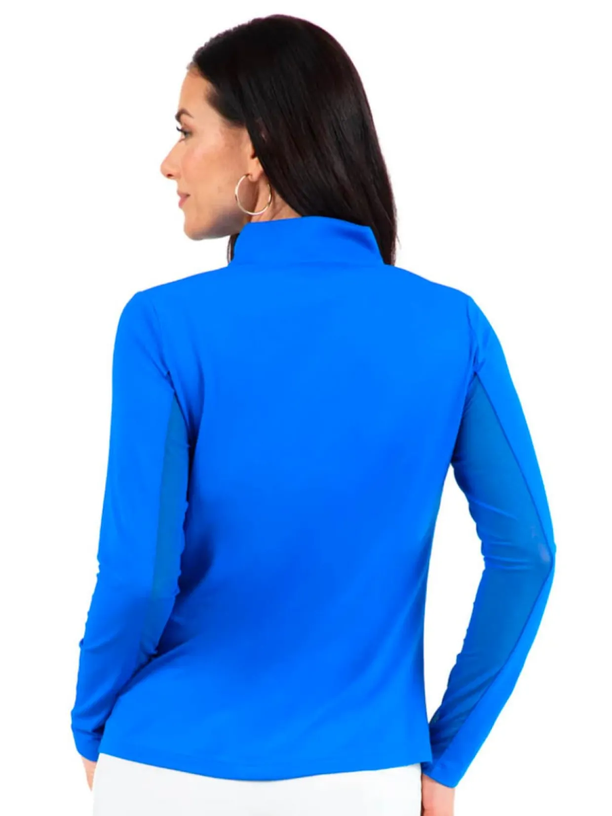 Ibkul Solid Long Sleeve Mock Neck Top - Blue