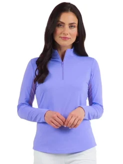 Ibkul Solid Long Sleeve Mock Neck Top - Lavender