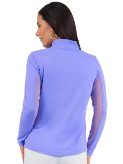 Ibkul Solid Long Sleeve Mock Neck Top - Lavender