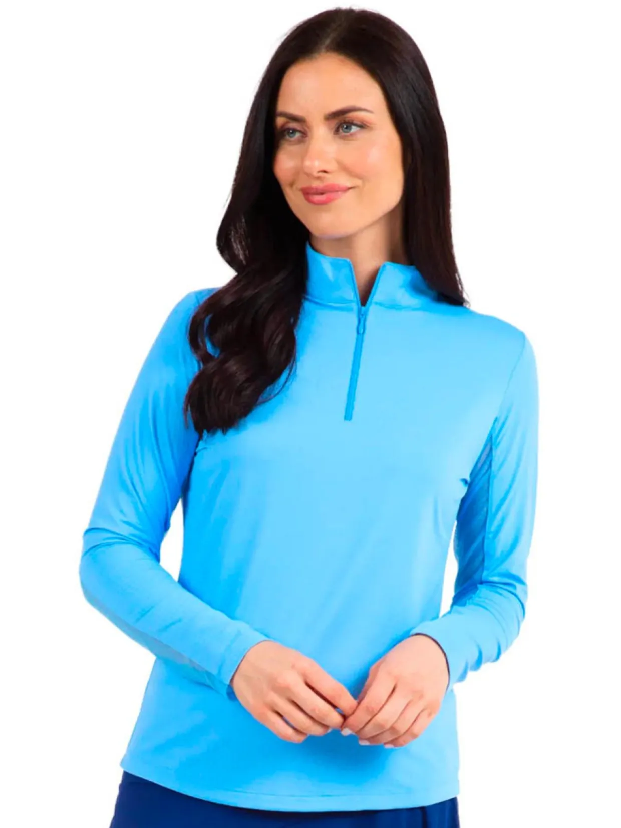 Ibkul Solid Long Sleeve Mock Neck Top - Peri