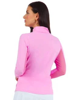 Ibkul Solid Long Sleeve Mock Neck Top - Candy Pink