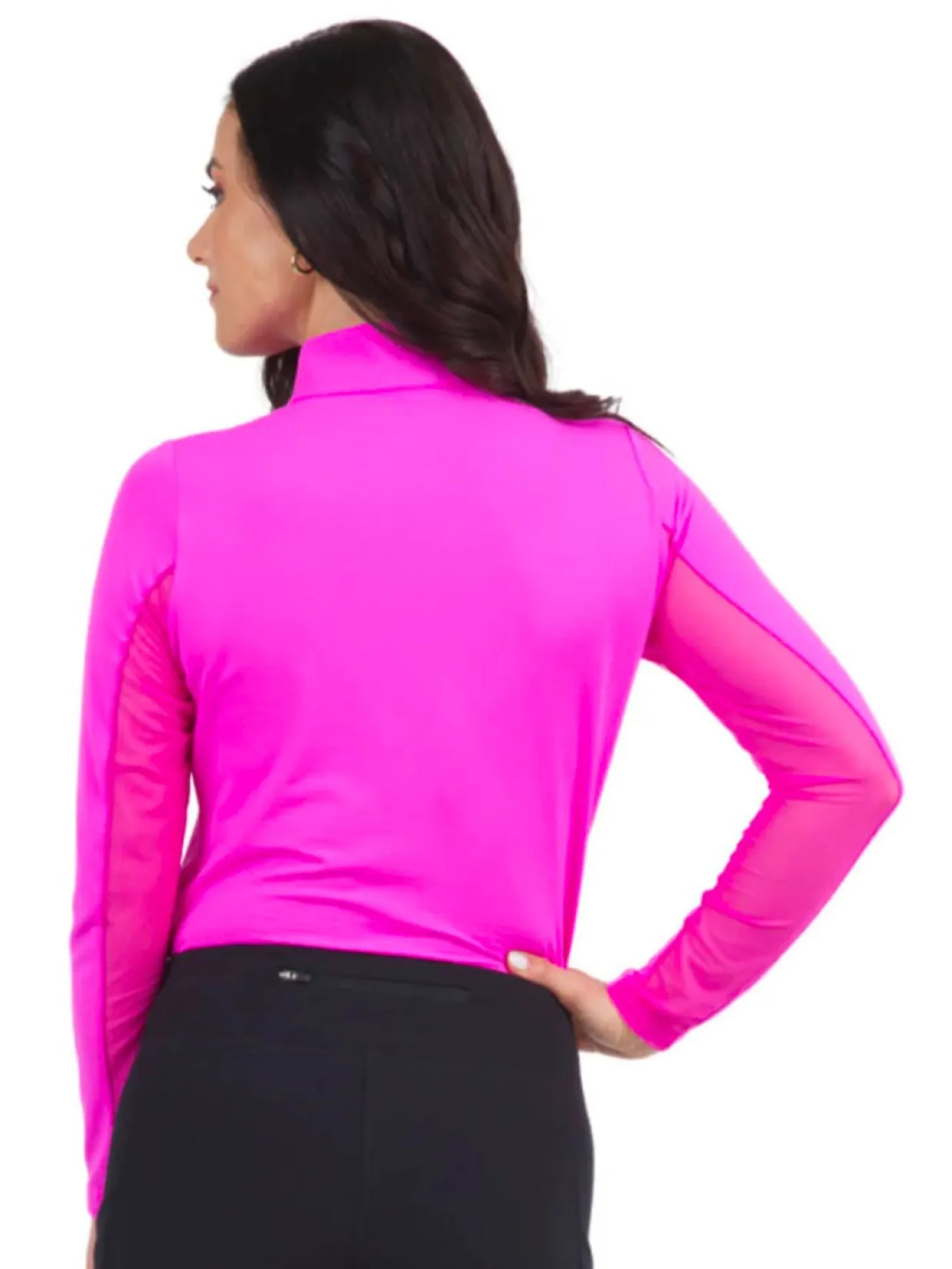Ibkul Solid Long Sleeve Mock Neck Top - Hot Pink