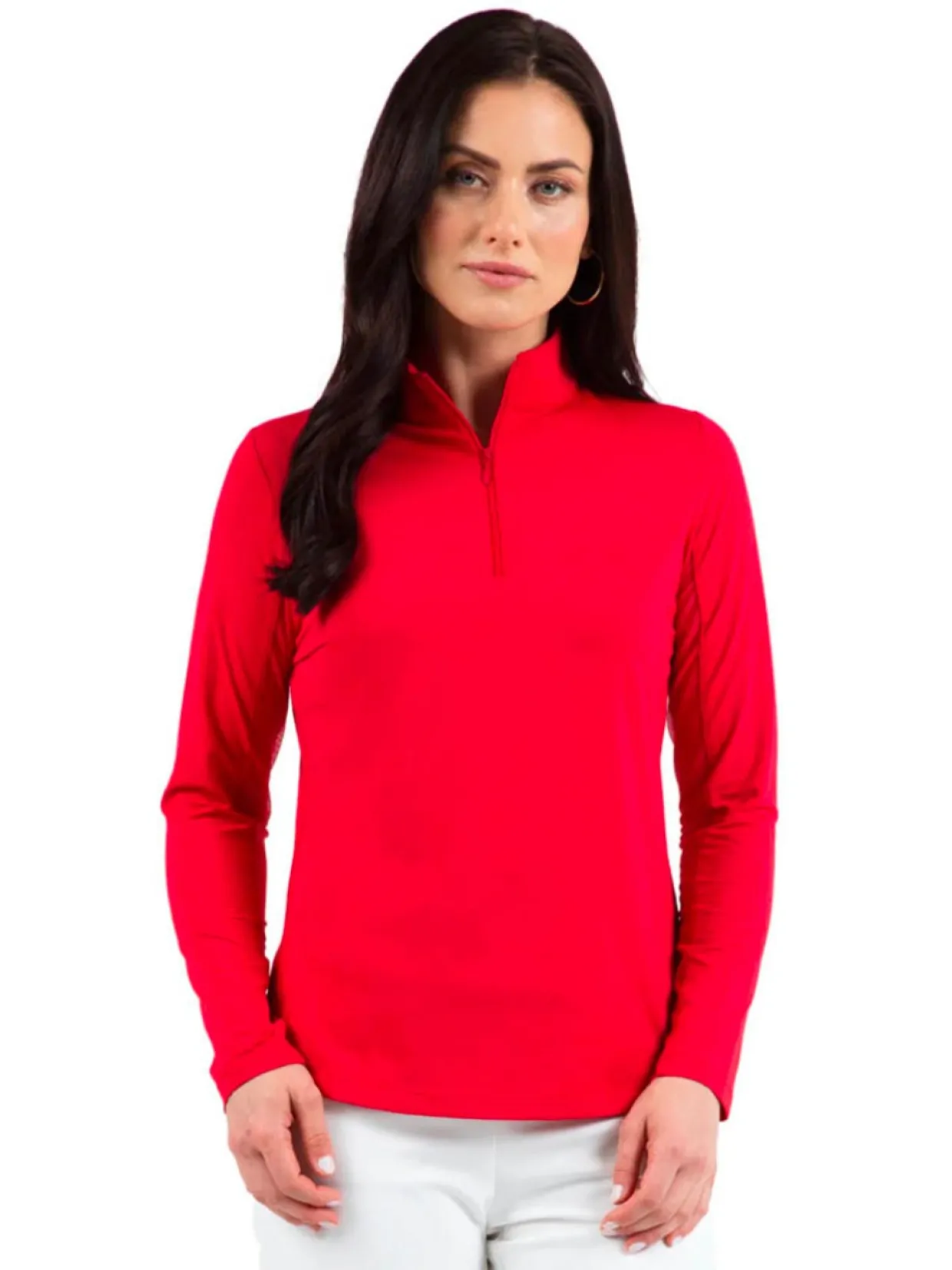Ibkul Solid Long Sleeve Mock Neck Top - Red