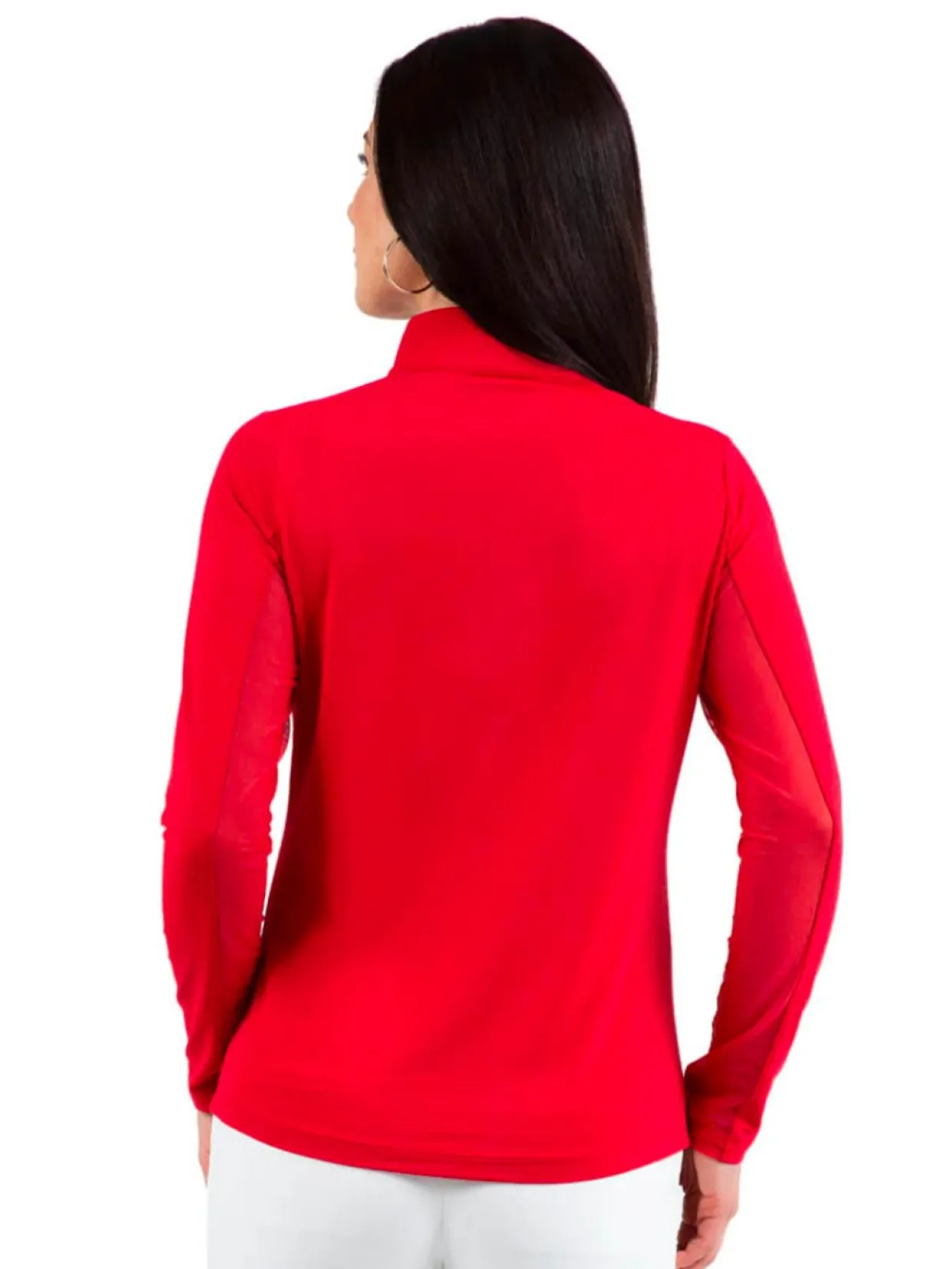 Ibkul Solid Long Sleeve Mock Neck Top - Red