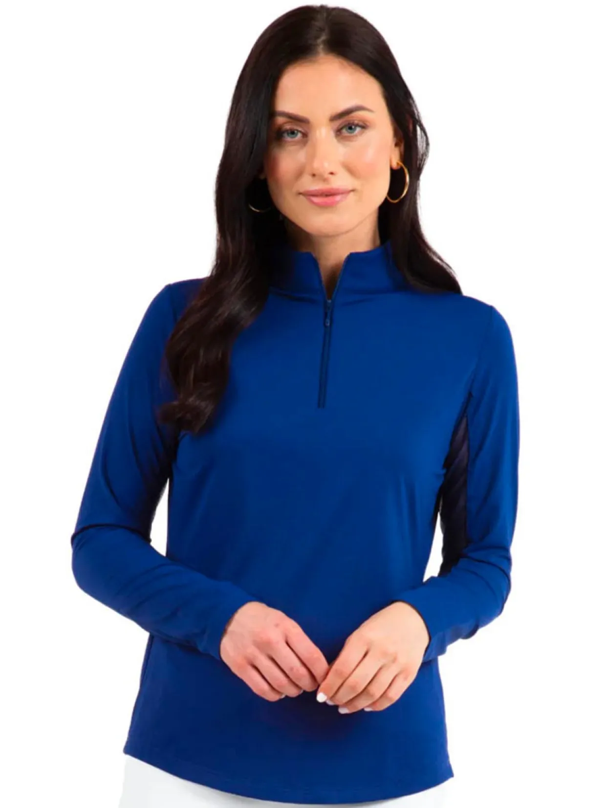 Ibkul Solid Long Sleeve Mock Neck Top - Navy