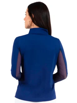 Ibkul Solid Long Sleeve Mock Neck Top - Navy