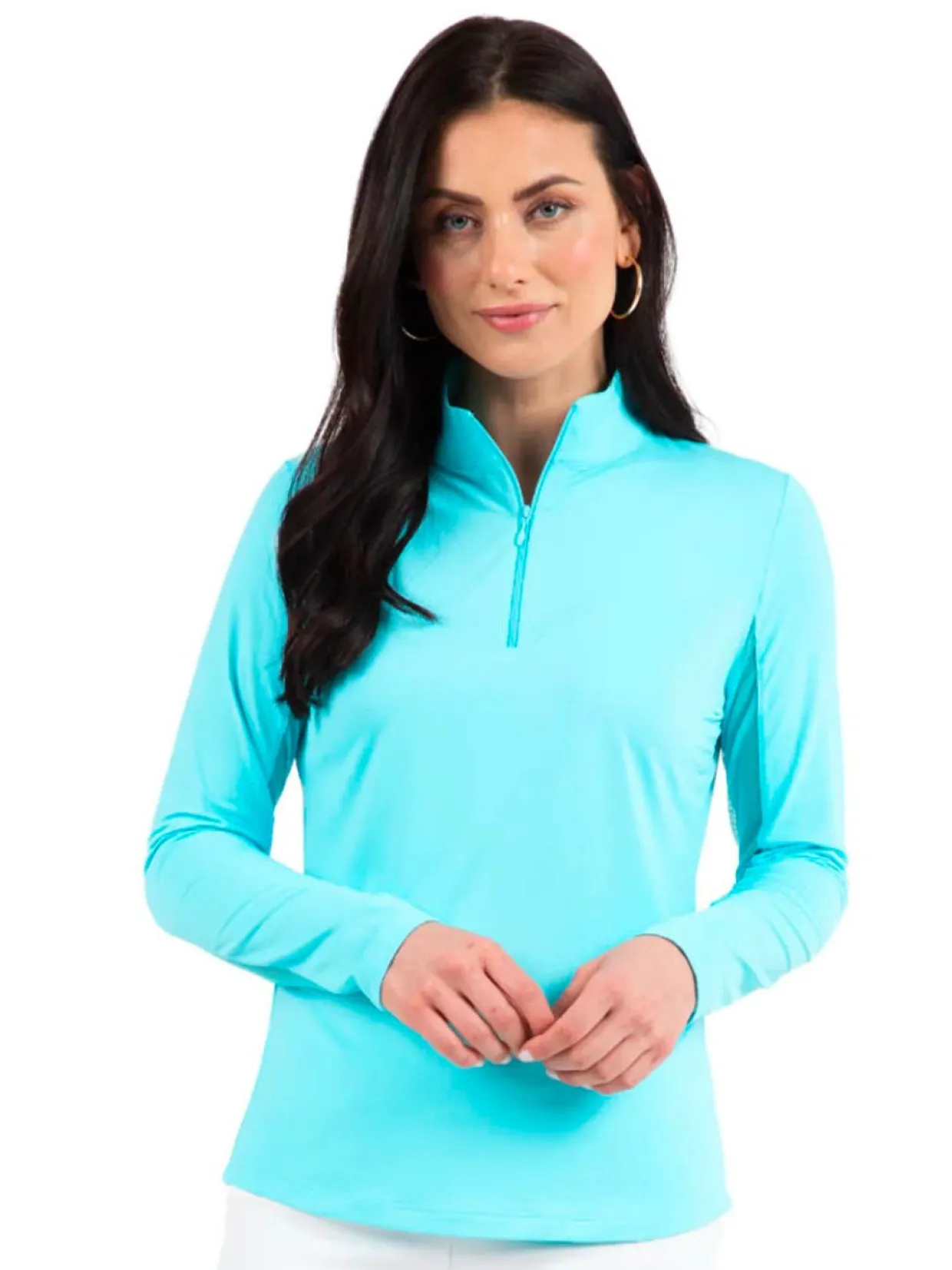 Ibkul Solid Long Sleeve Mock Neck Top - Seafoam