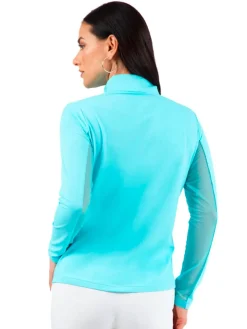 Ibkul Solid Long Sleeve Mock Neck Top - Seafoam