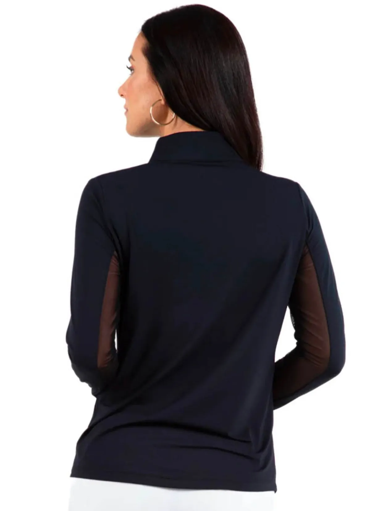 Ibkul Solid Long Sleeve Mock Neck Top - Black