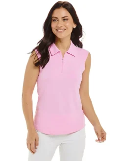 Ibkul Solid Sleeveless Polo - Candy Pink