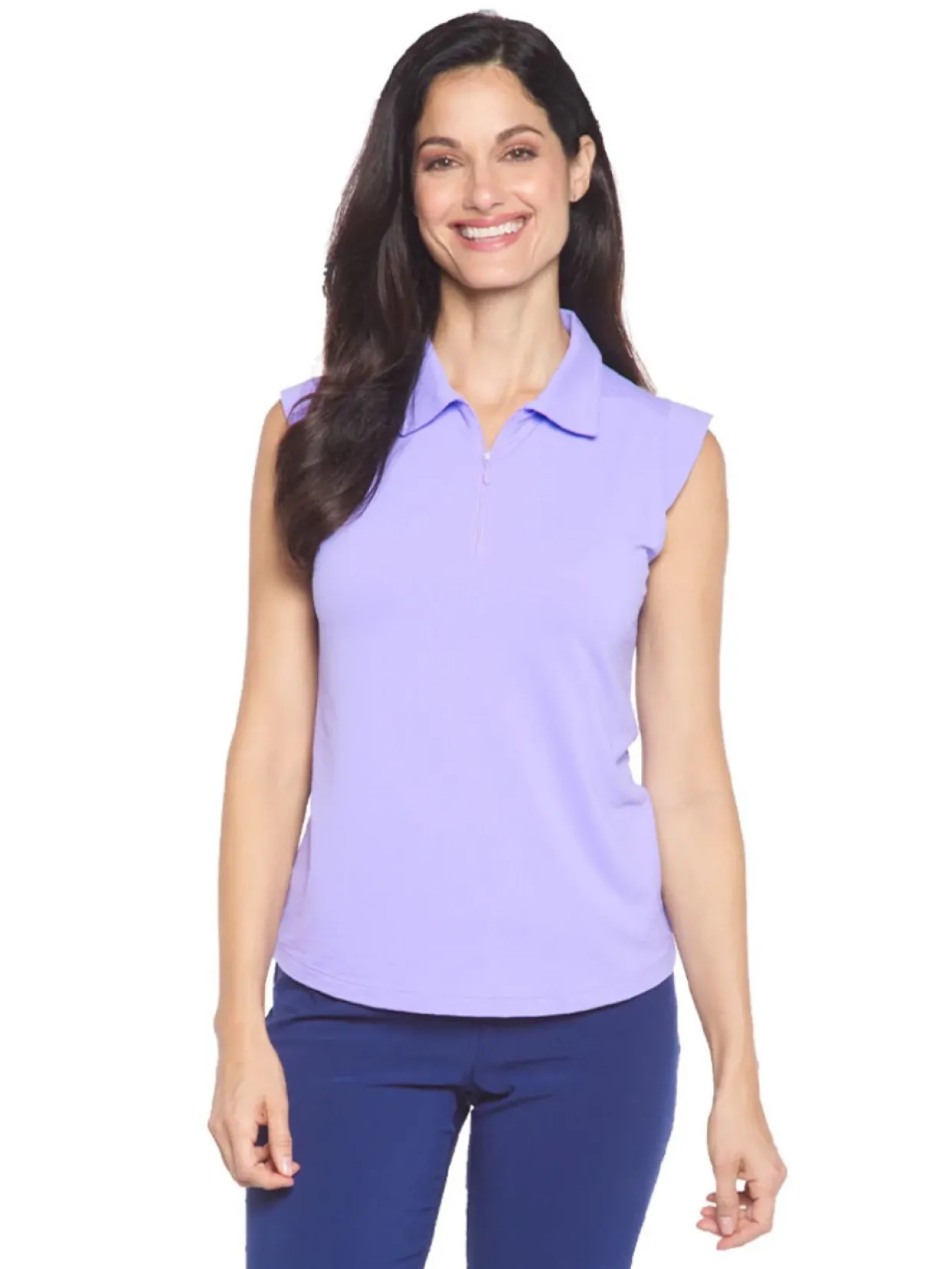 Ibkul Solid Sleeveless Polo - Lavender