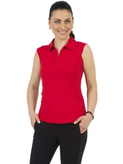 Ibkul Solid Sleeveless Polo - Red