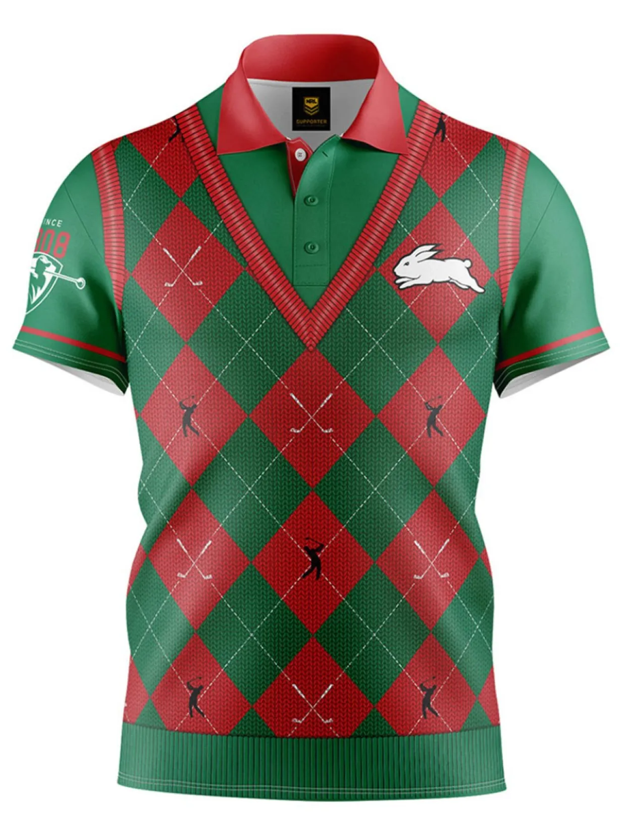 Official Nrl Fairway Golf Polo Shirt - South Sydney Rabbitohs