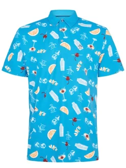 Original Penguin All Over Oversized Cocktail Print Polo - Mediterranean Blue