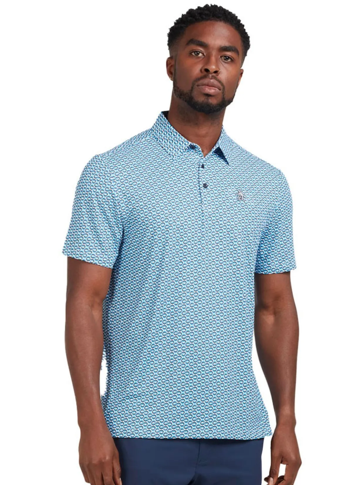 Original Penguin All Over Heritage Micro Geo Print Polo - Mediterranean Blue