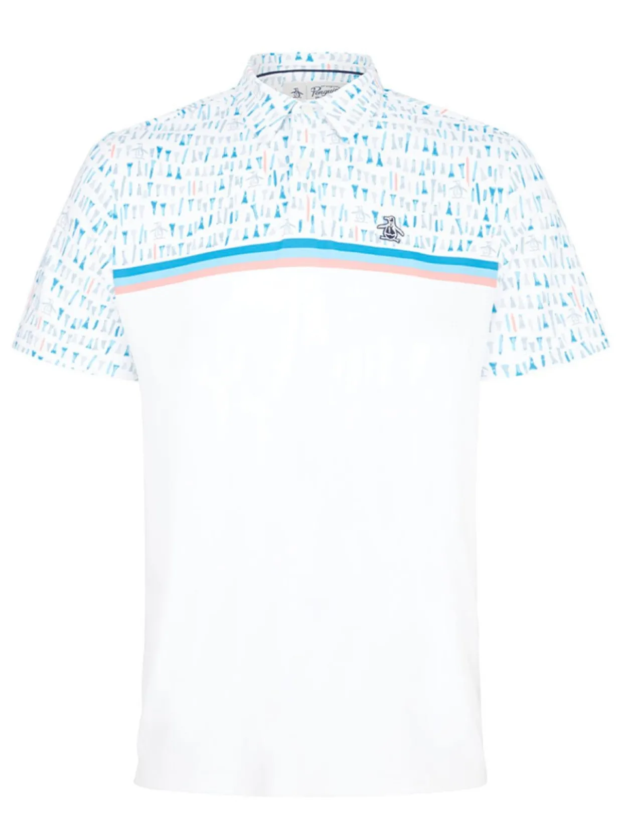 Original Penguin Engineered Broken Tees Novelty Block Print Polo - Bright White