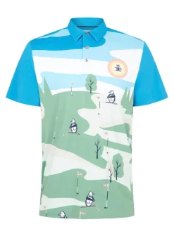 Original Penguin Pete On The Course Novelty Print Polo - Mediterranean Blue