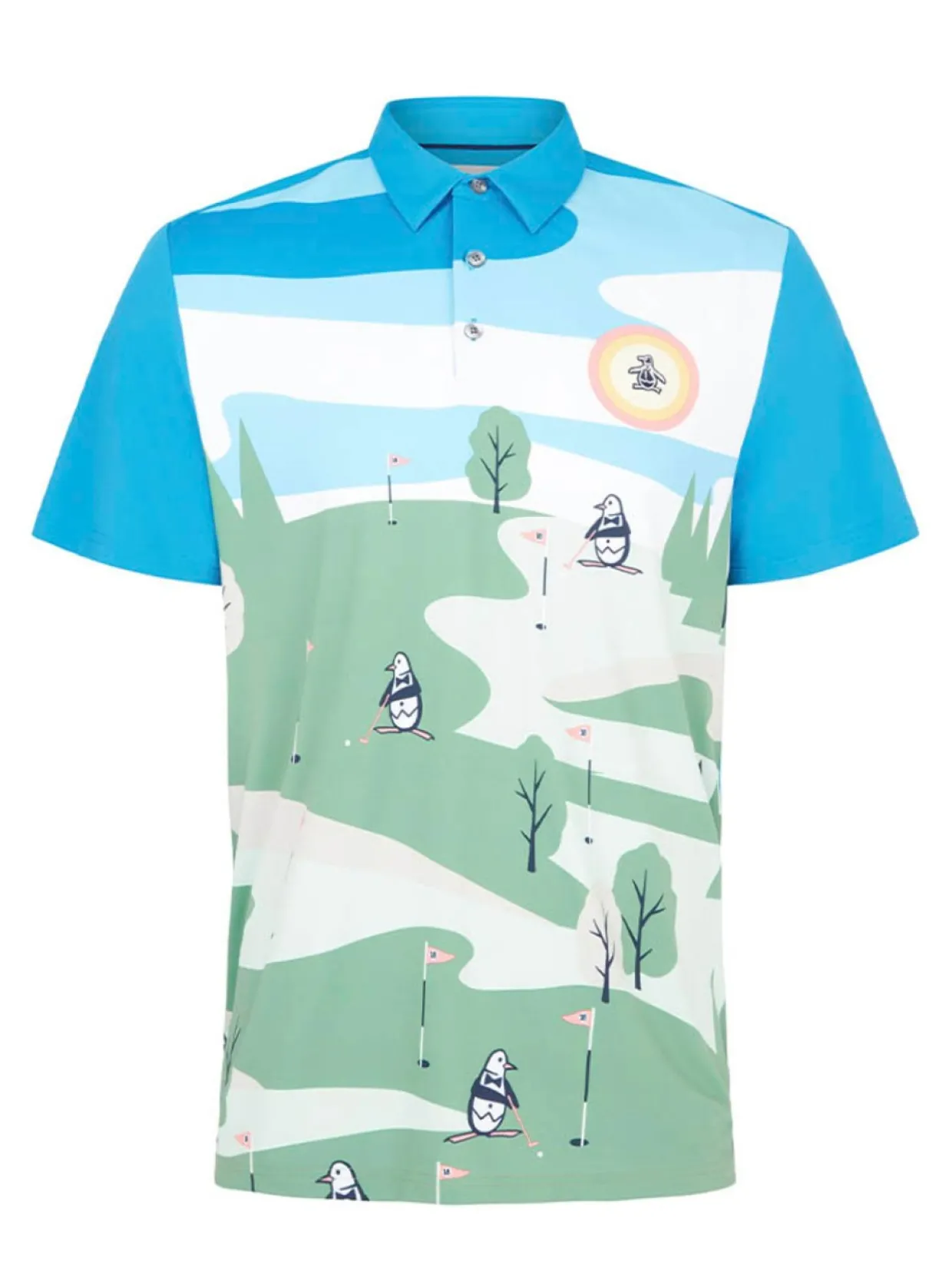 Original Penguin Pete On The Course Novelty Print Polo - Mediterranean Blue