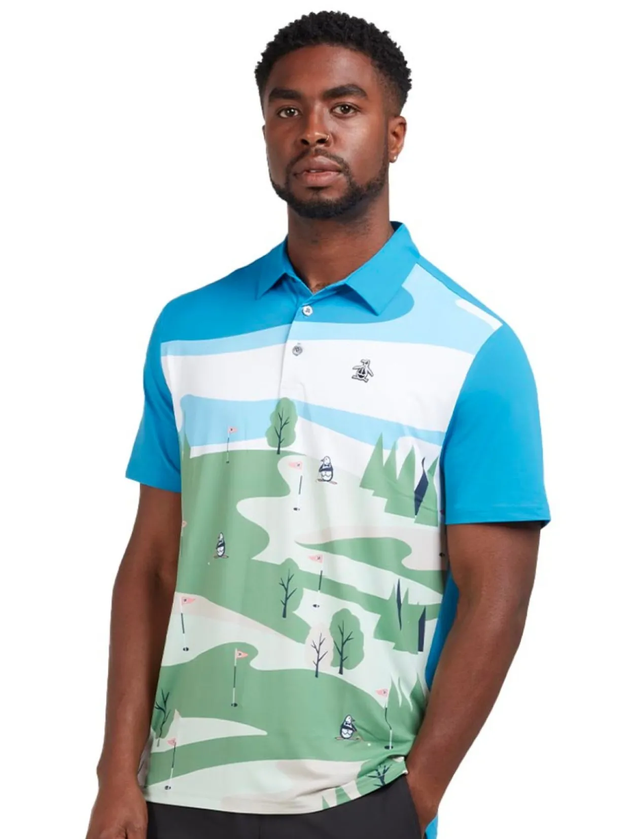 Original Penguin Pete On The Course Novelty Print Polo - Mediterranean Blue