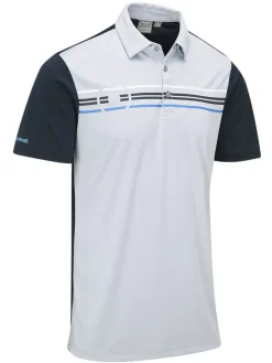 Ping Morten Tailored Fit Polo - Pearl Grey/Navy Multi