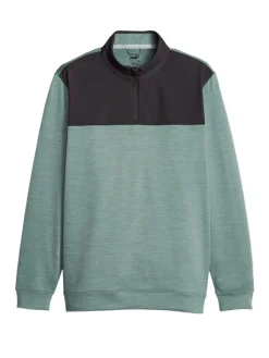 Puma Cloudspun Colourblock Golf 1/4 Zip - Black/Eucalyptus Heather