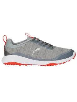 Puma Fusion Pro Wide Golf Shoes - Cool Mid Grey/Puma Silver/Red Blast