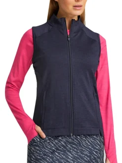 Puma Women'S Cloudspun Heather Full Zip Golf Vest - Navy Blazer Heather