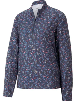 Puma Women'S Floral Cloudspun 1/4-Zip Golf Pullover - Navy Blazer/Loveable