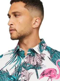 Puma X Palm Tree Crew Print Button Down Polo - White Glow/Charming Pink