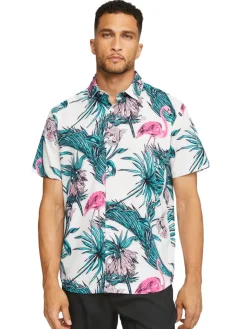 Puma X Palm Tree Crew Print Button Down Polo - White Glow/Charming Pink